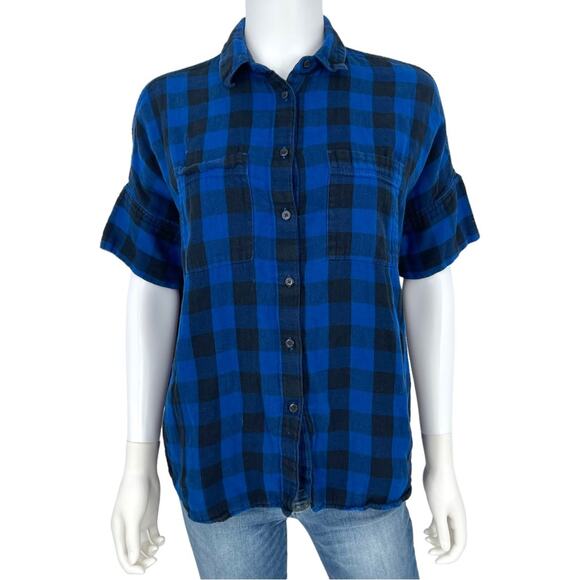 Madewell Women’s Button Down Flannel Courier Shirt in Buffalo Blue Size Small - Picture 2 of 7